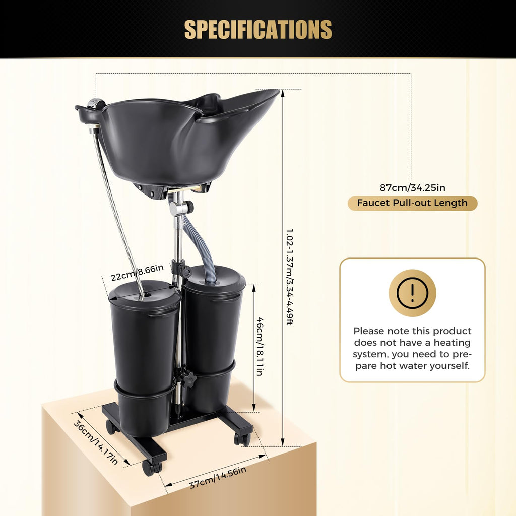 Portable Shampoo Basin with 2 Water Buckets, Black O7788