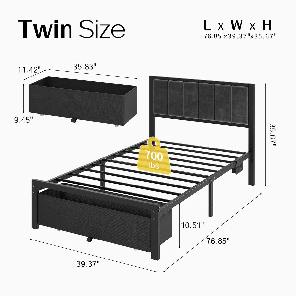 Twin Size Bed Frame with Drawer P2957