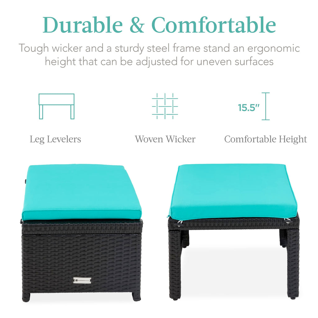Set of 2 Wicker Ottomans with Removable Cushions V91561