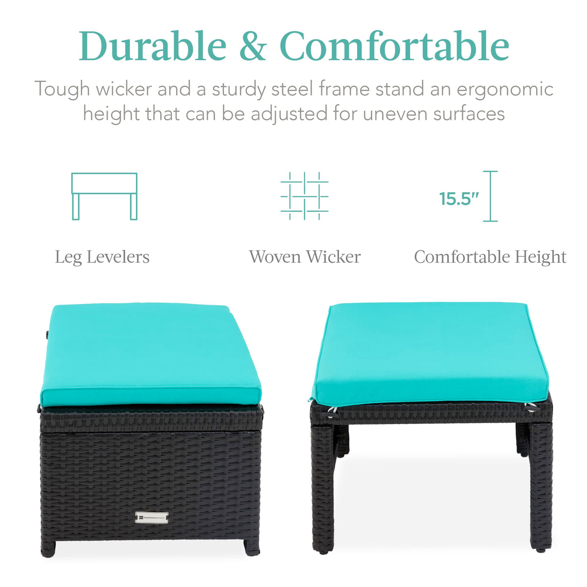 Set of 2 Wicker Ottomans with Removable Cushions V91561