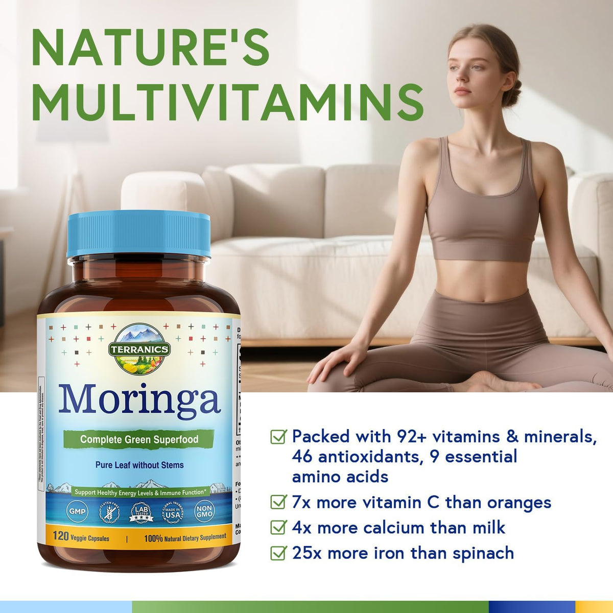 Moringa Oleifera Leaf Powder 120 Vegan Caps U856