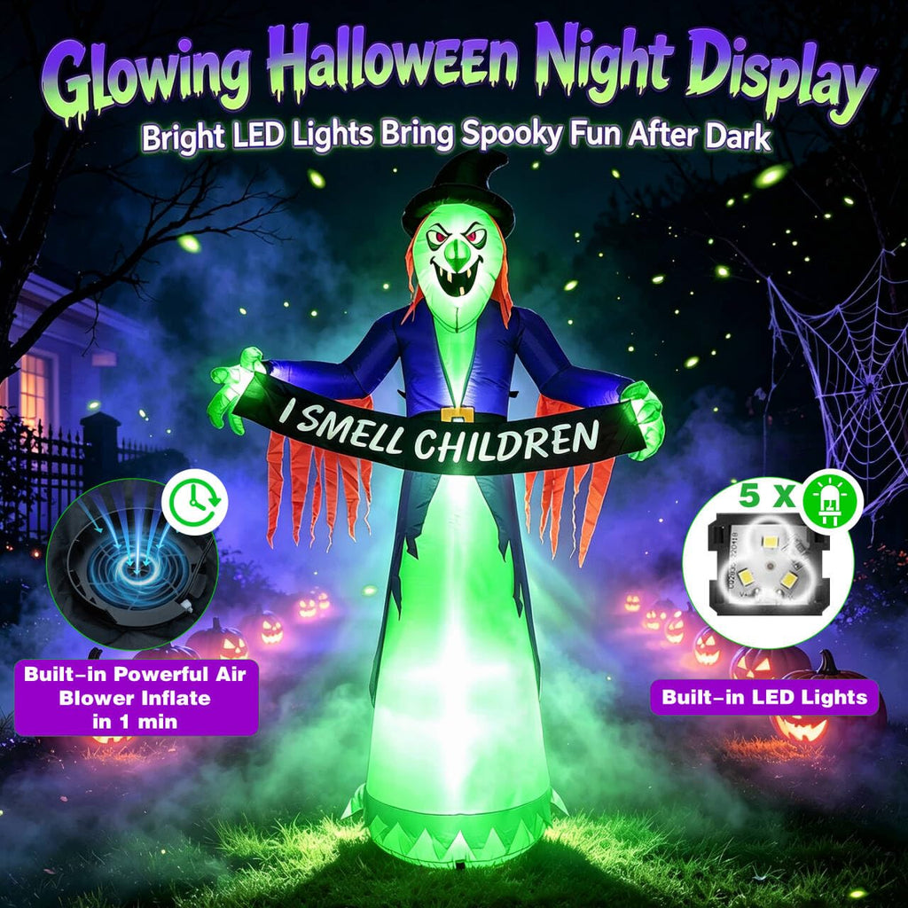 8FT Inflatable Witch Halloween Decoration with Built-in LED Lights S182