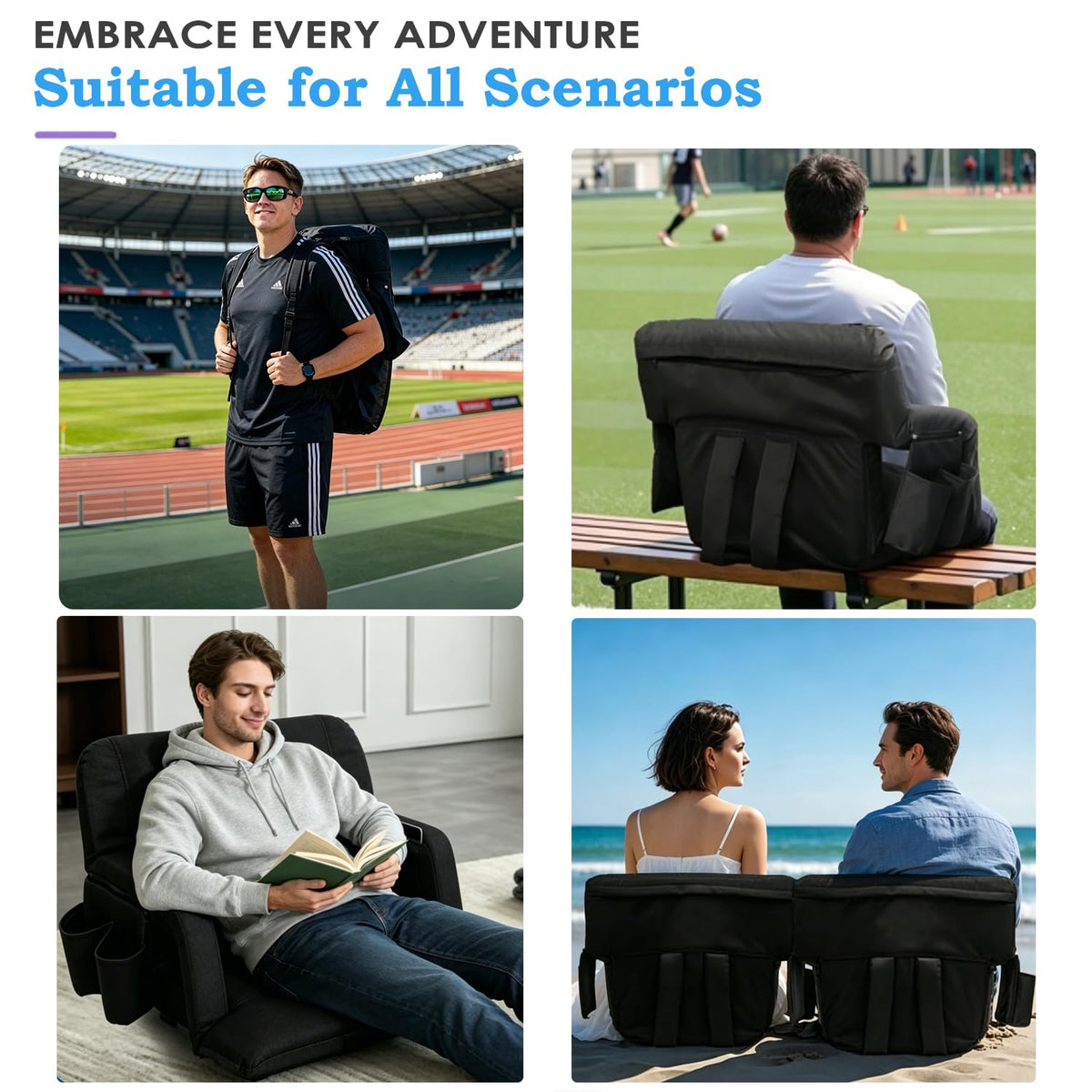2 Pack Bleacher Seat with Back Support and Armrest G9282