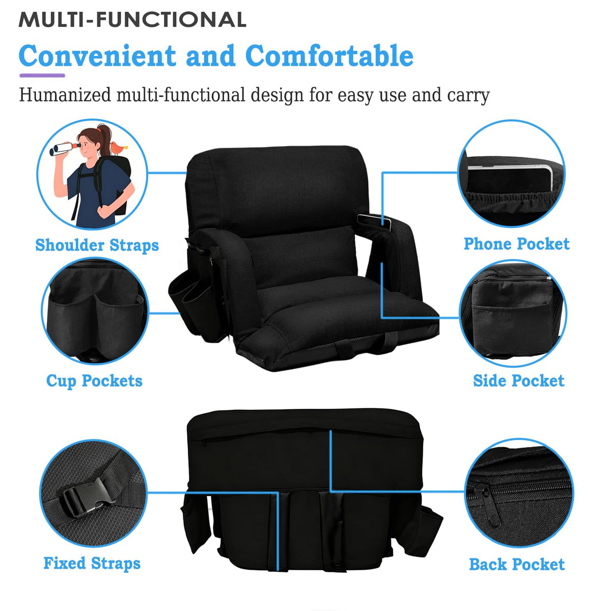 2 Pack Bleacher Seat with Back Support and Armrest G9282