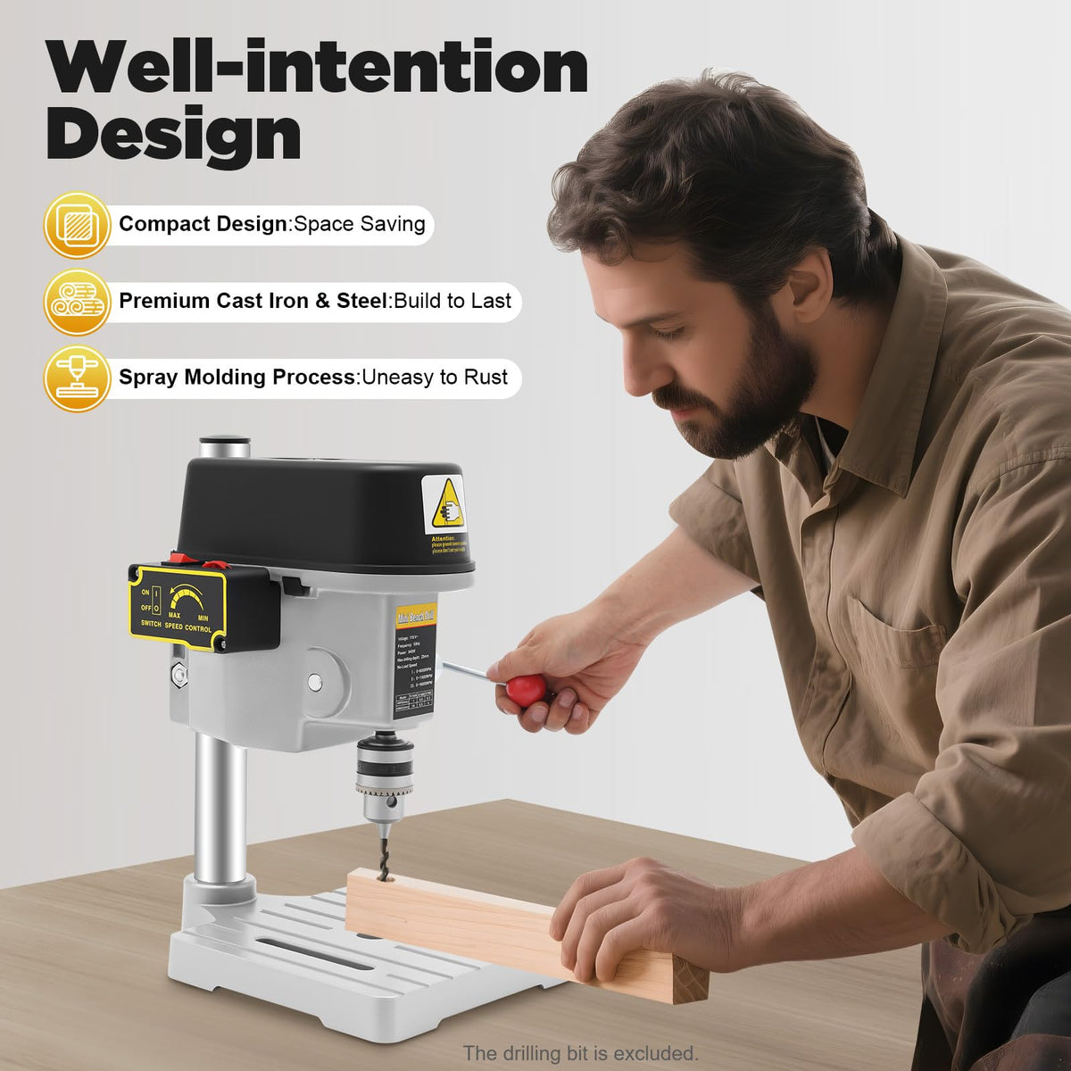 340W 3-Speed Adjustable Bench Drill Press V220