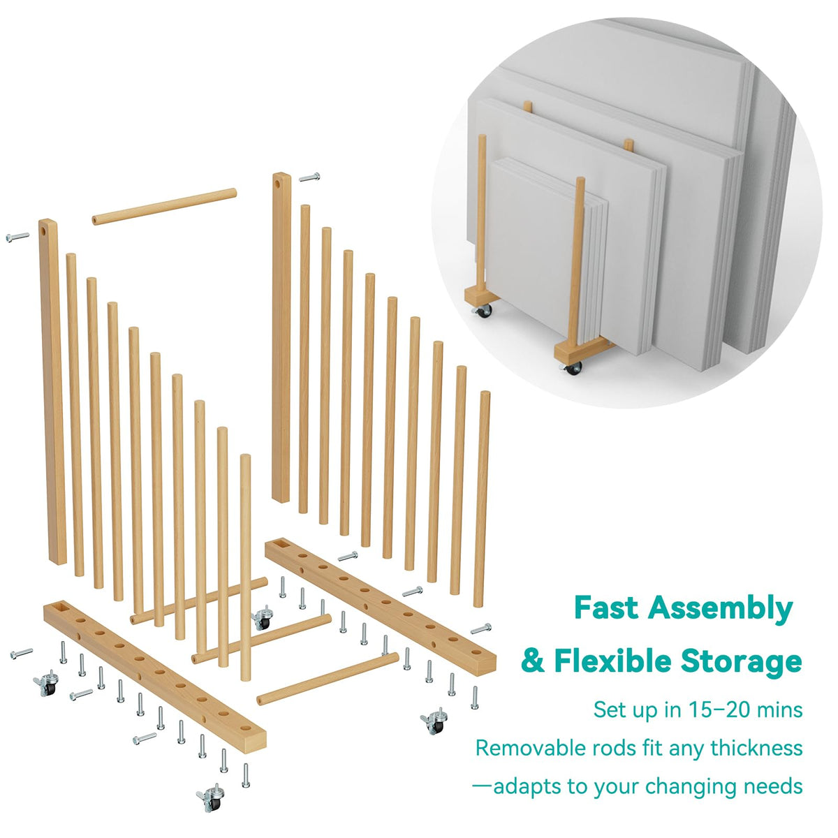 Art Canvas Storage Rack with Wheels and Handle G311