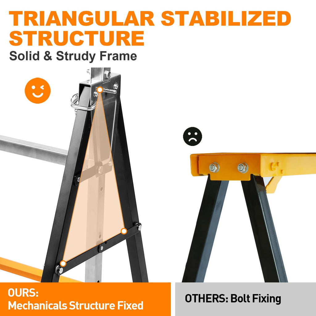 Metal Saw Horses 2 Pack Folding Heavy Duty 880 lbs Adjustable L767