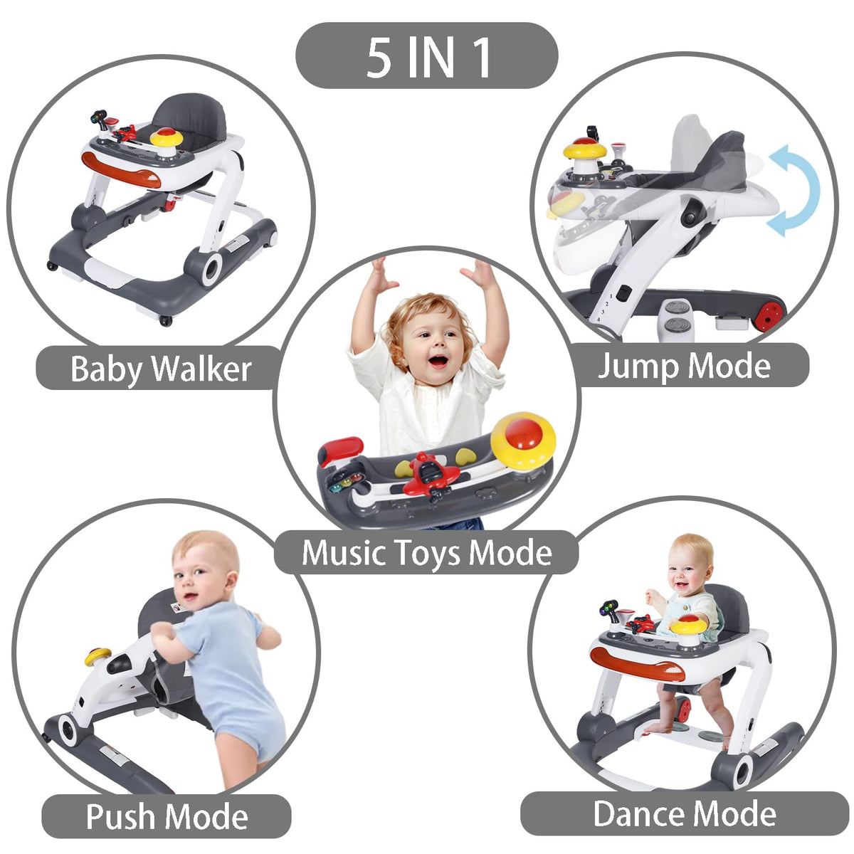 5 in 1 Baby Activity Walker with Wheel, Music & Lights Q40816