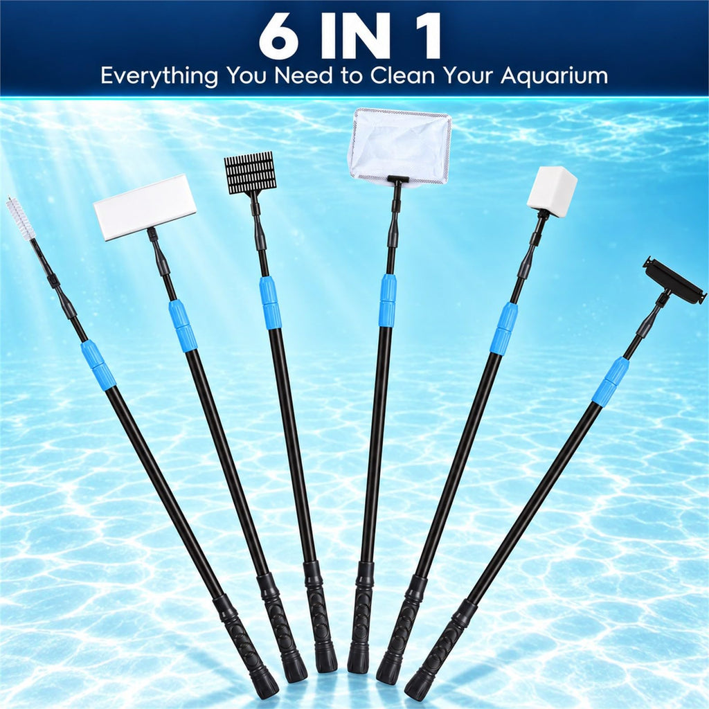 6 in 1 Aquarium Cleaning Tool Kit with Telescopic Long Handle C571