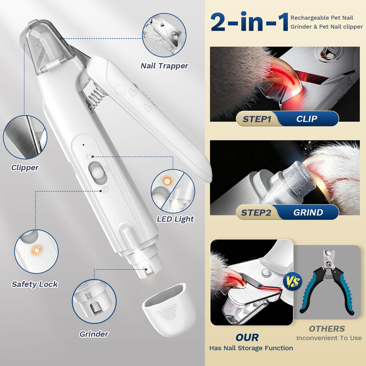 2-in-1 Dog Nail Clippers & Grinder with LED Light S969