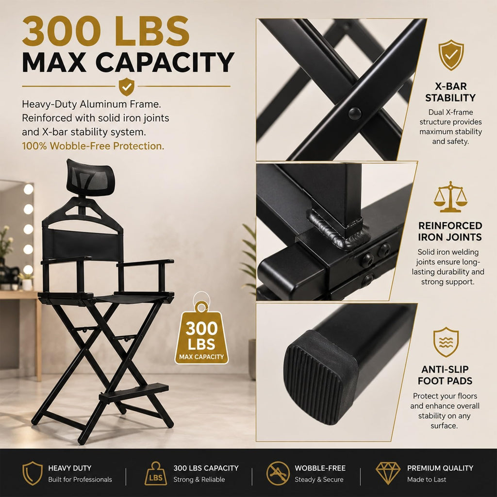 Tall Folding Directors Chair with Adjustable Headrest Q7672