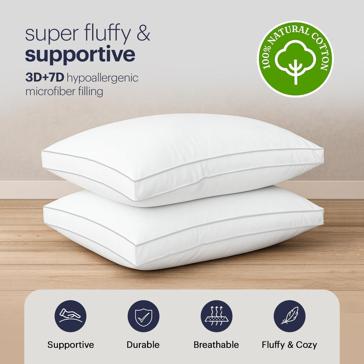 White Down Alternative Bed Pillows Set of 2 King H793