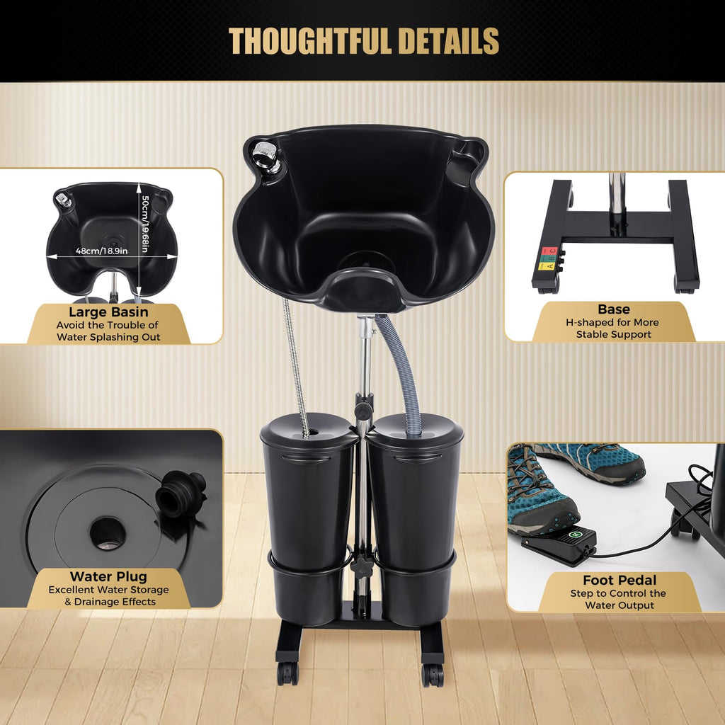 Portable Shampoo Basin with 2 Water Buckets, Black O7788