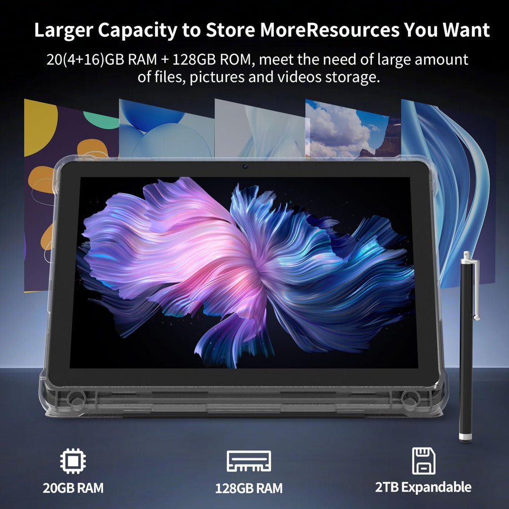 10 inch Tablet 20GB RAM 128GB ROM Octa-Core with Case and Stylus Black D9234