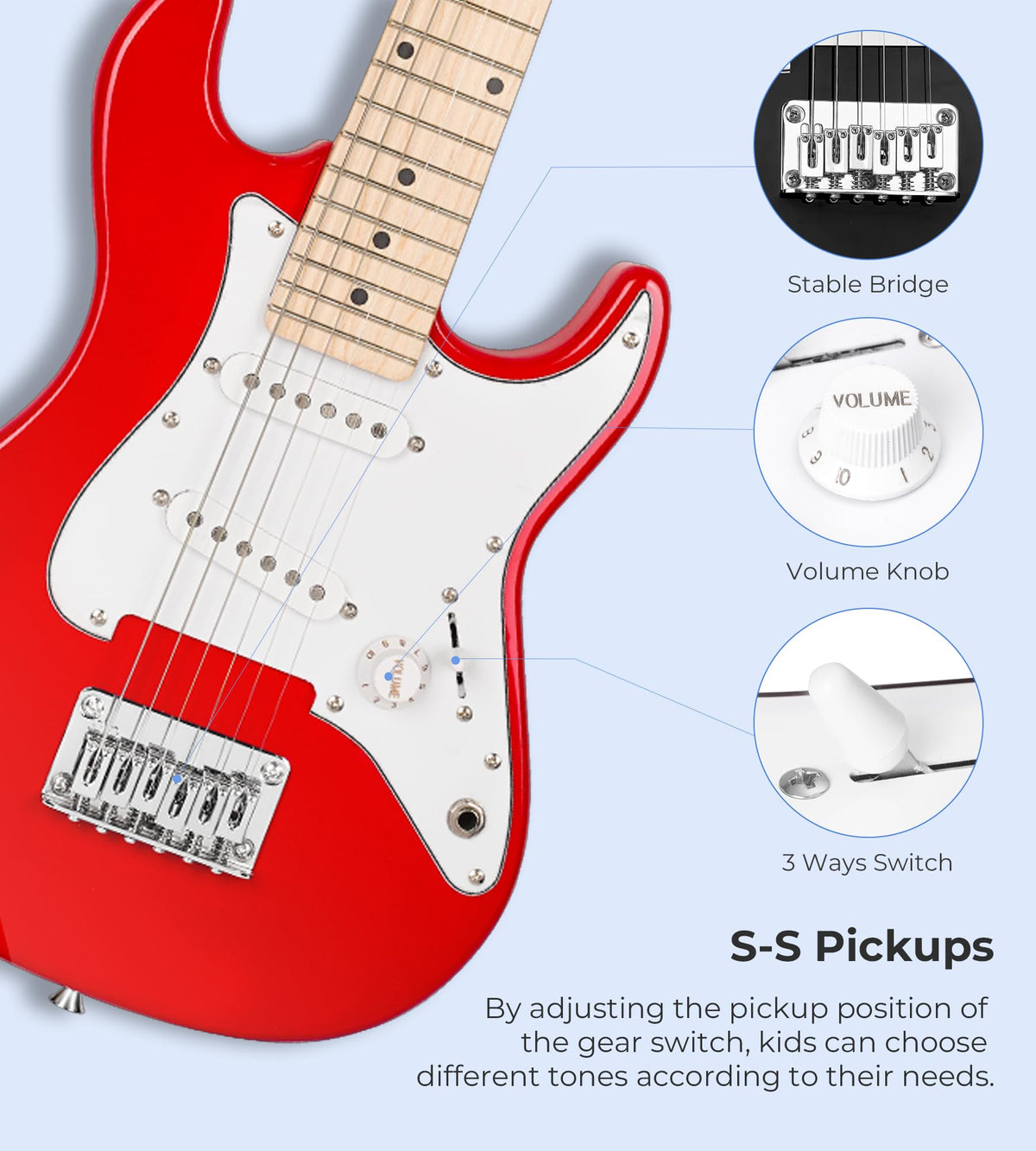 30 Inch Kids Electric Guitar Starter Kit with Amp Red G8398