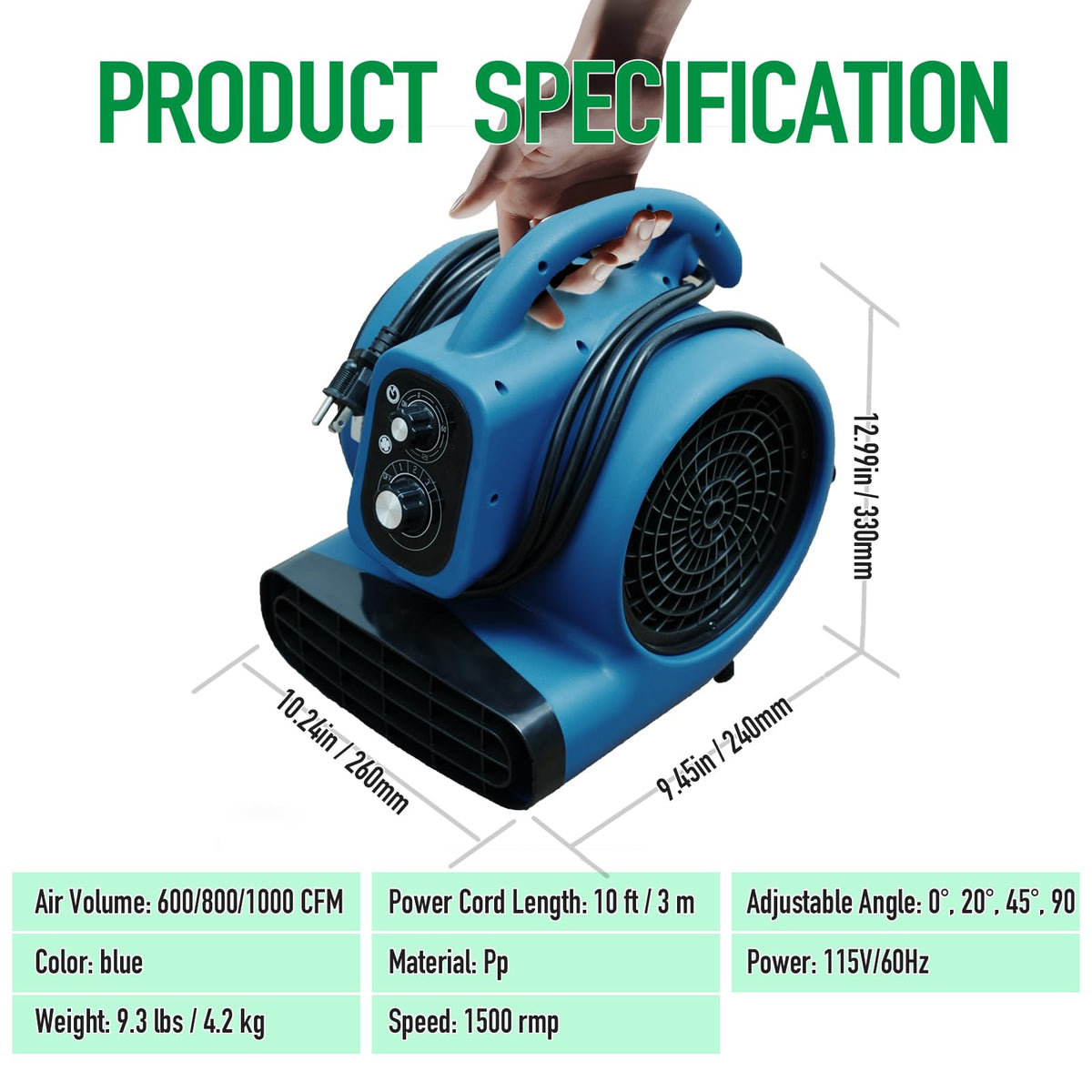 1/4 HP 1000 CFM Portable Floor Blower Fan P635