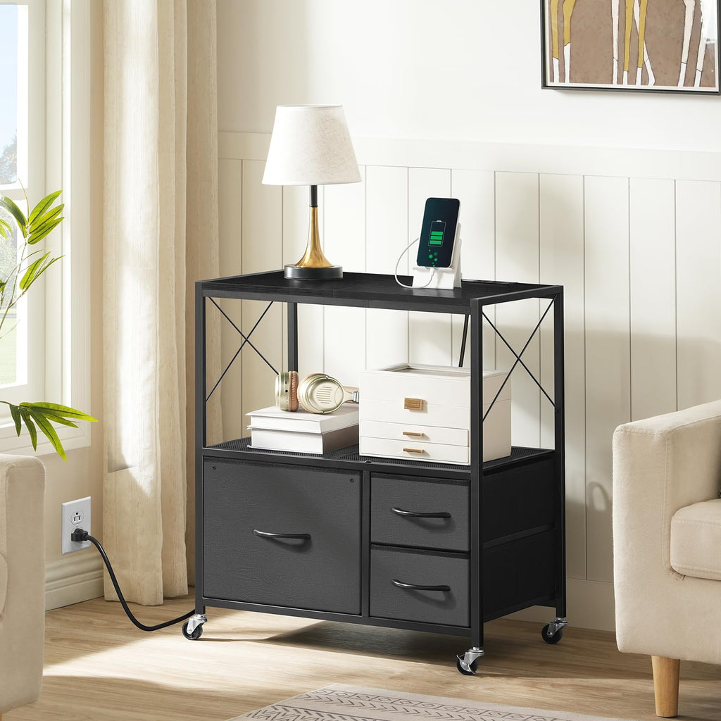 Black 3 Drawer File Cabinet with Charging Station K57592