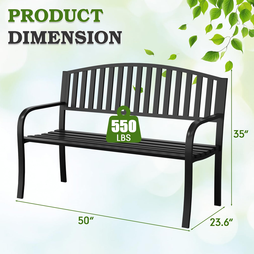 50" Iron Metal Outdoor Bench with Backrest and Armrests N702389