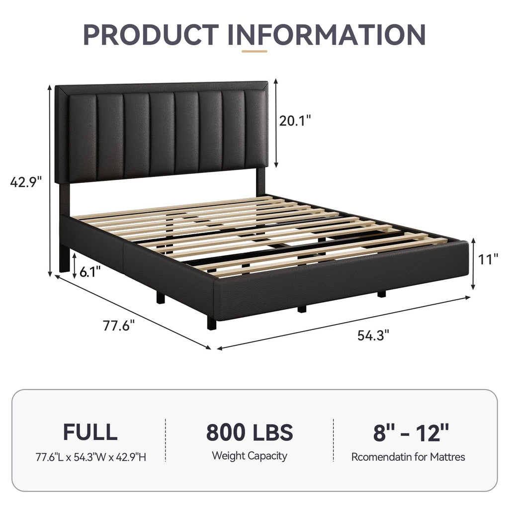 Black Full Size Floating Bed Frame with LED Lights H208