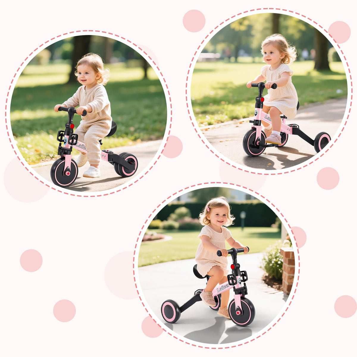 Folding Kids Tricycle with Adjustable Seat & Removable Pedal, Pink A2162