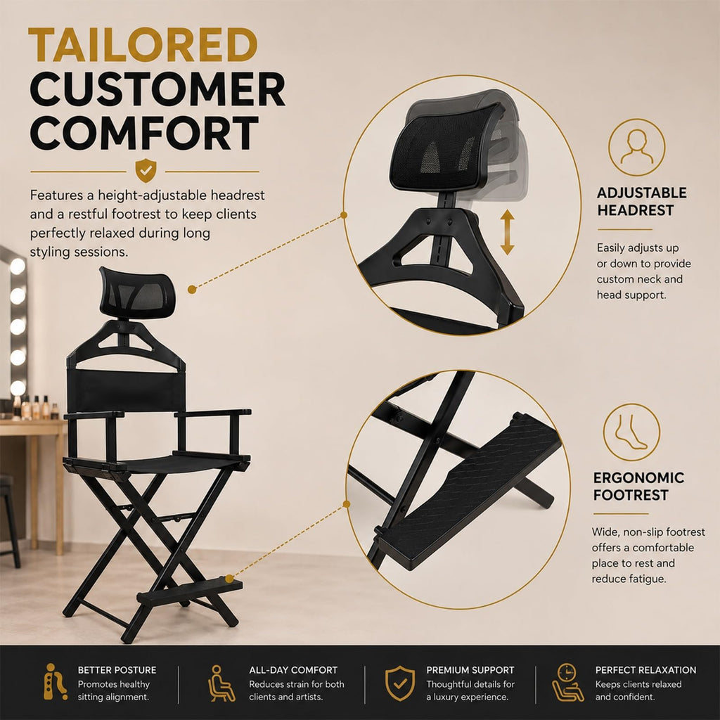 Tall Folding Directors Chair with Adjustable Headrest Q7672