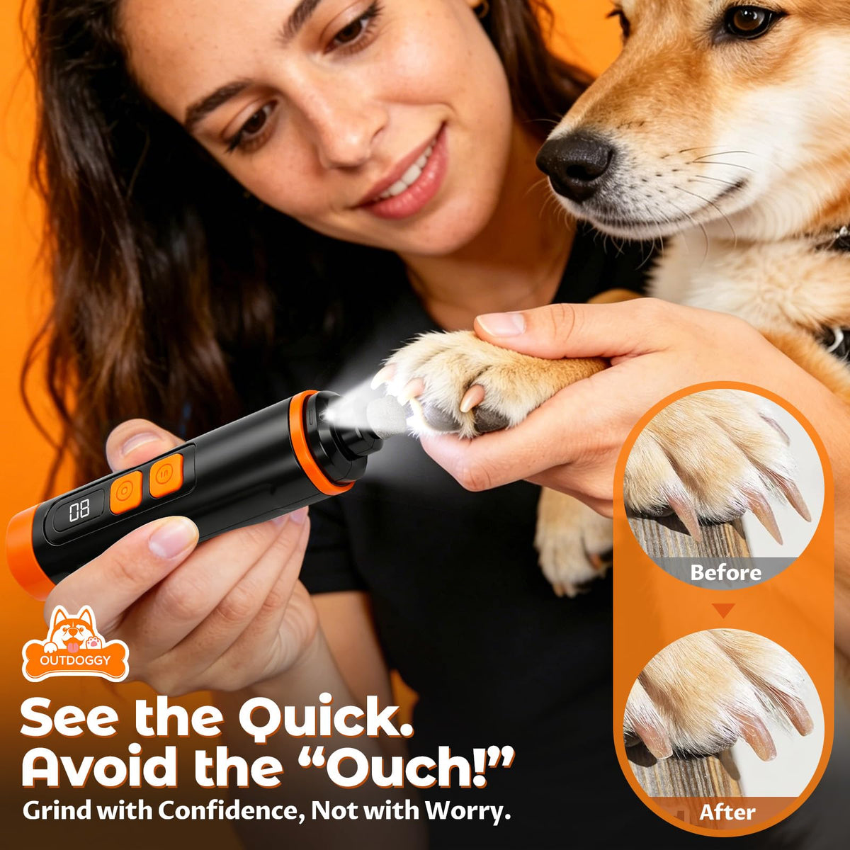 Dog Nail Grinder, Quiet 3-Speed with LED & Safety Guard I4154
