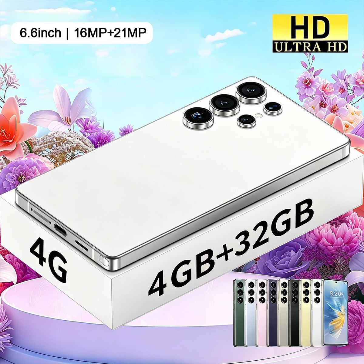 Unlocked 4G Smartphone 6.6" HD Display 4GB+32GB Dual SIM Android 12.0 Black A77550
