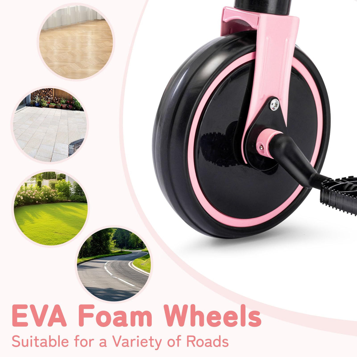 Folding Kids Tricycle with Adjustable Seat & Removable Pedal, Pink A2162