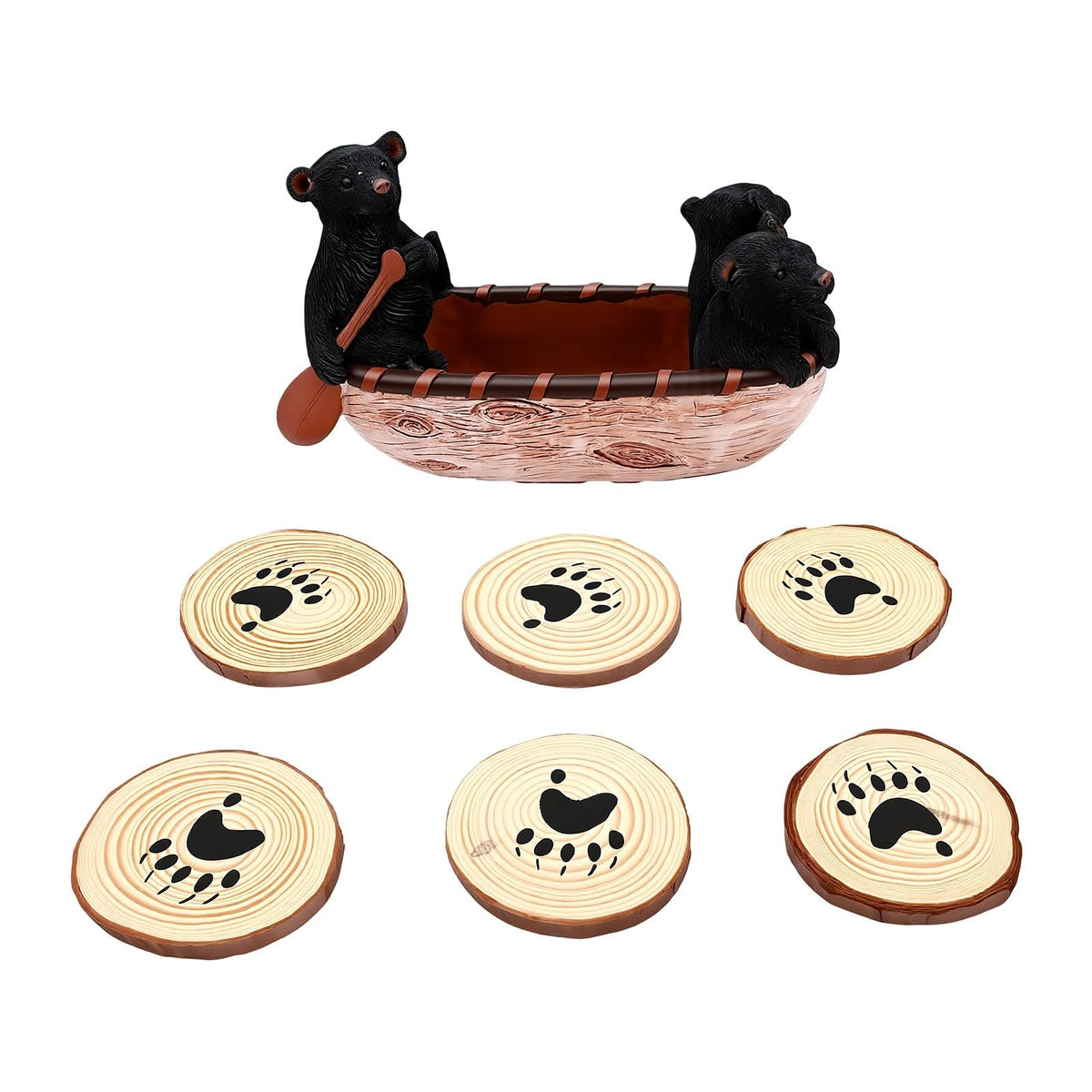 Set of 6 Black Bear Coaster Set with Canoe Holder O42422