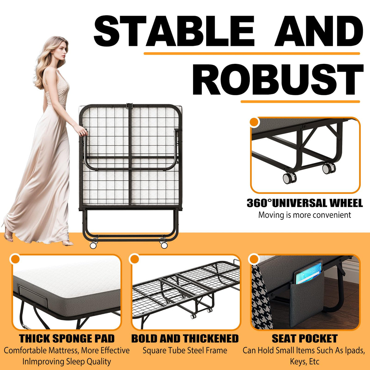 Folding Bed with Memory Foam Mattress K8300