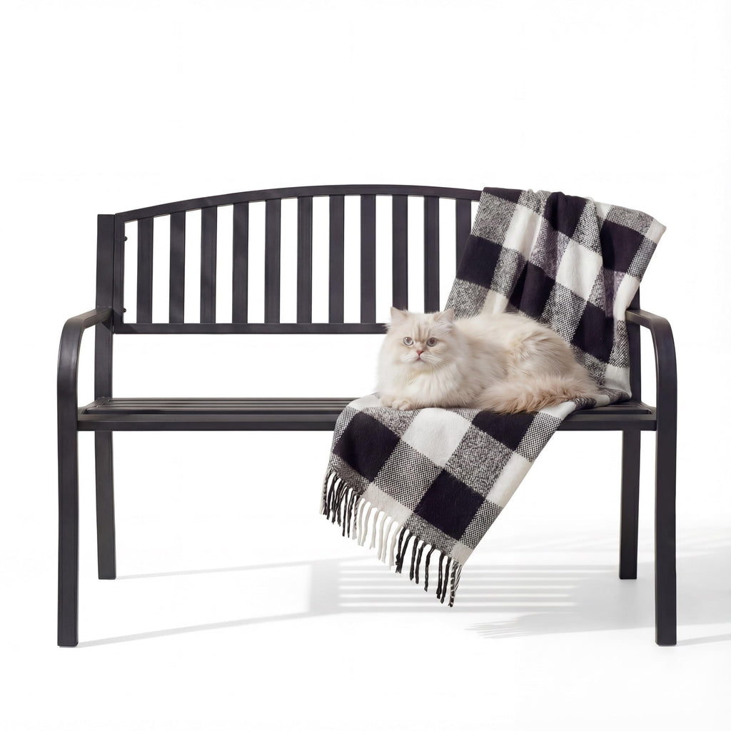50" Iron Metal Outdoor Bench with Backrest and Armrests N702389