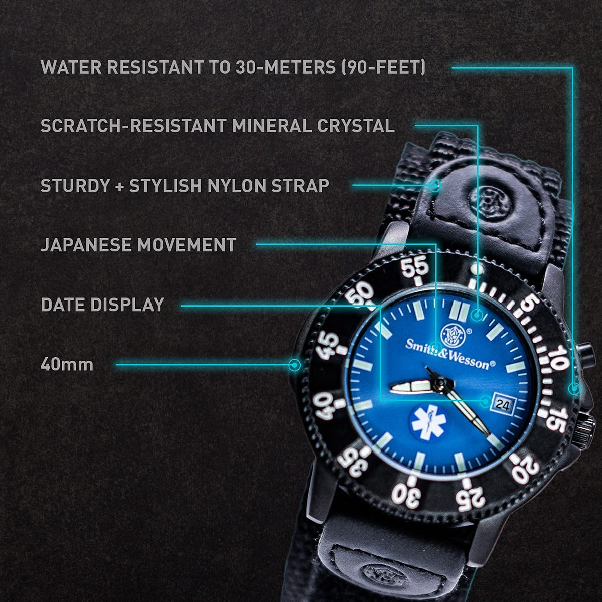 Men’s Tactical Field Watch with Backlight, 3ATM Water Resistant, Quartz, 40mm P5558