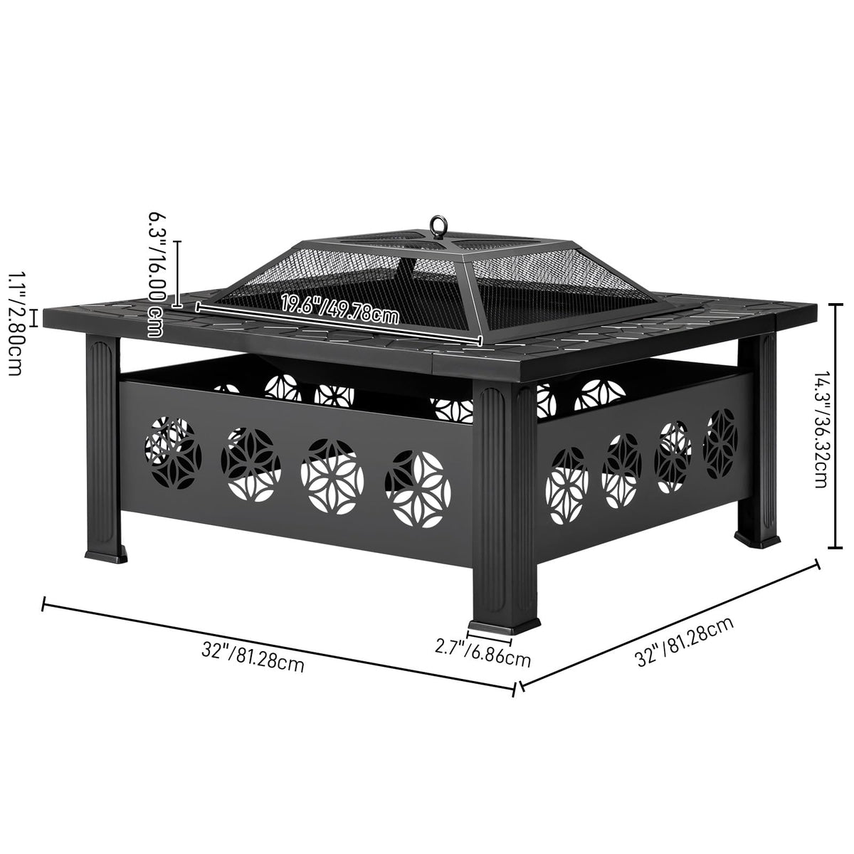 32 Inch Square Wood Burning Fire Pit Table U207859
