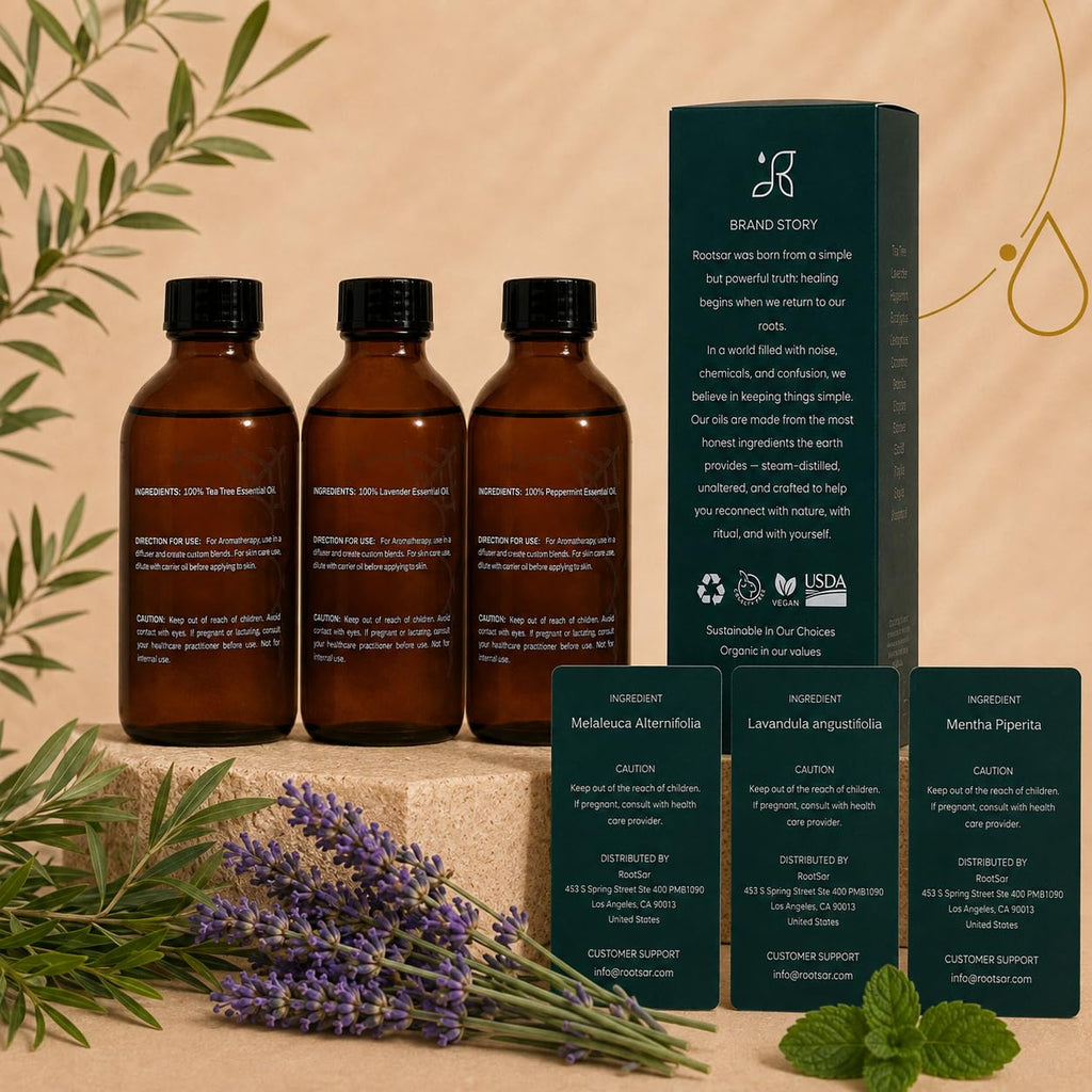 3 Pack Lavender Peppermint Tea Tree Essential Oils 4 Fl Oz I631209