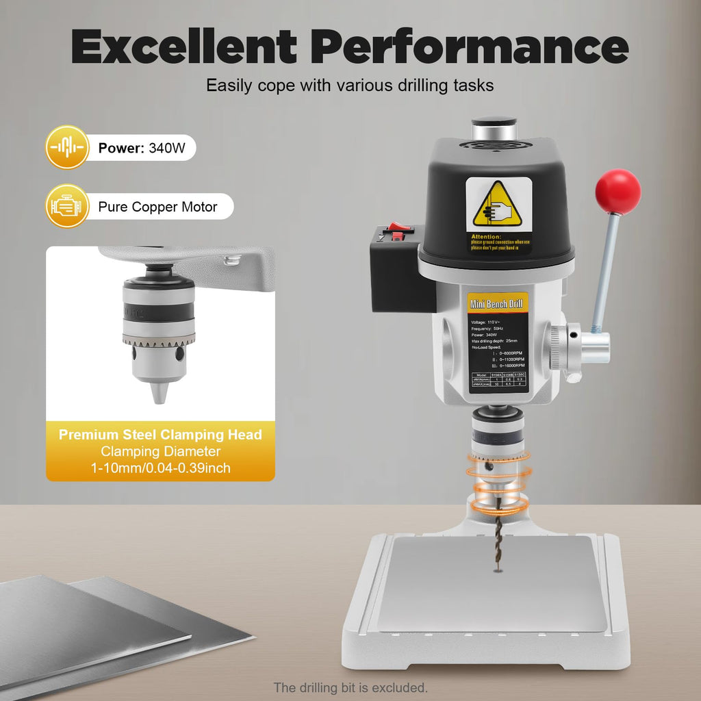340W 3-Speed Adjustable Bench Drill Press V220