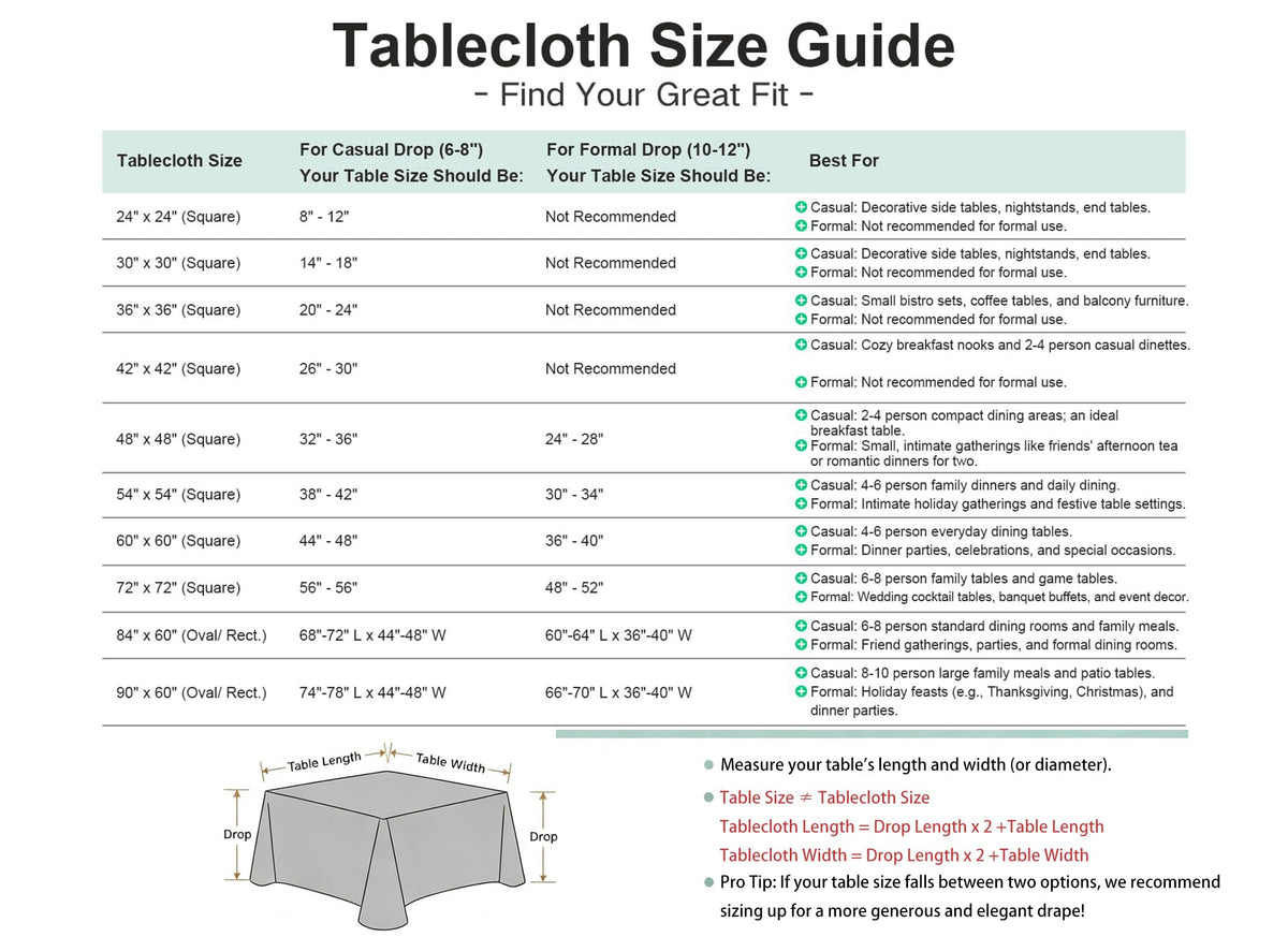 2 Pack 30x30 Inch Washable Tablecloth P2394