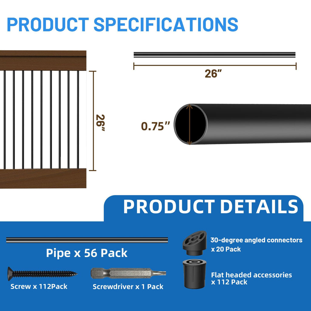 56 Pack 26 inch Black Round Aluminum Balusters K412705