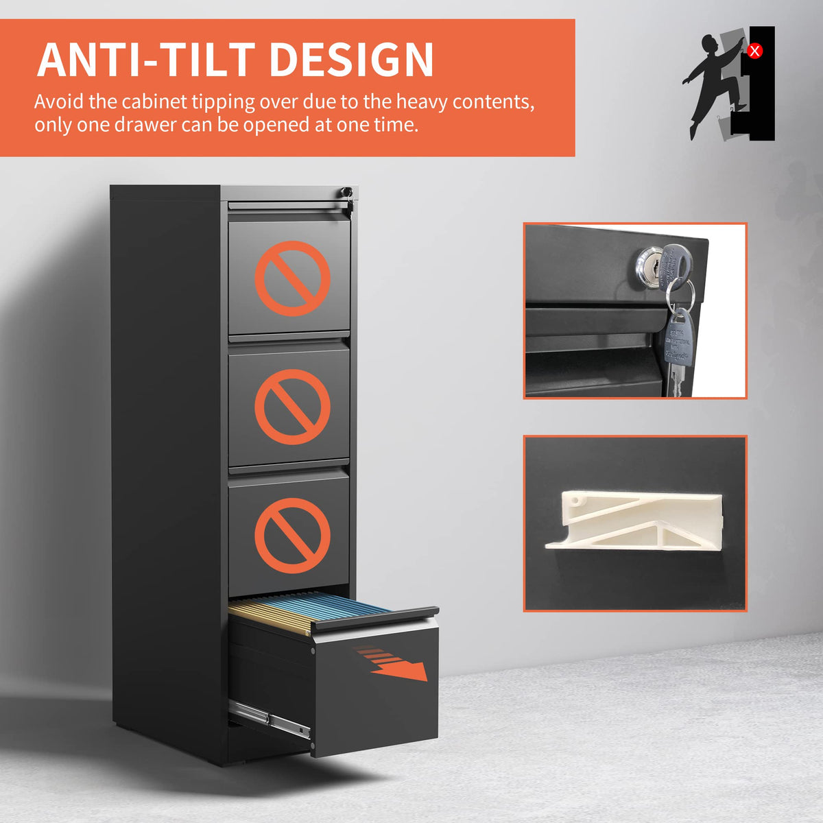 4 Drawer Locking File Cabinet with Wheels G18491