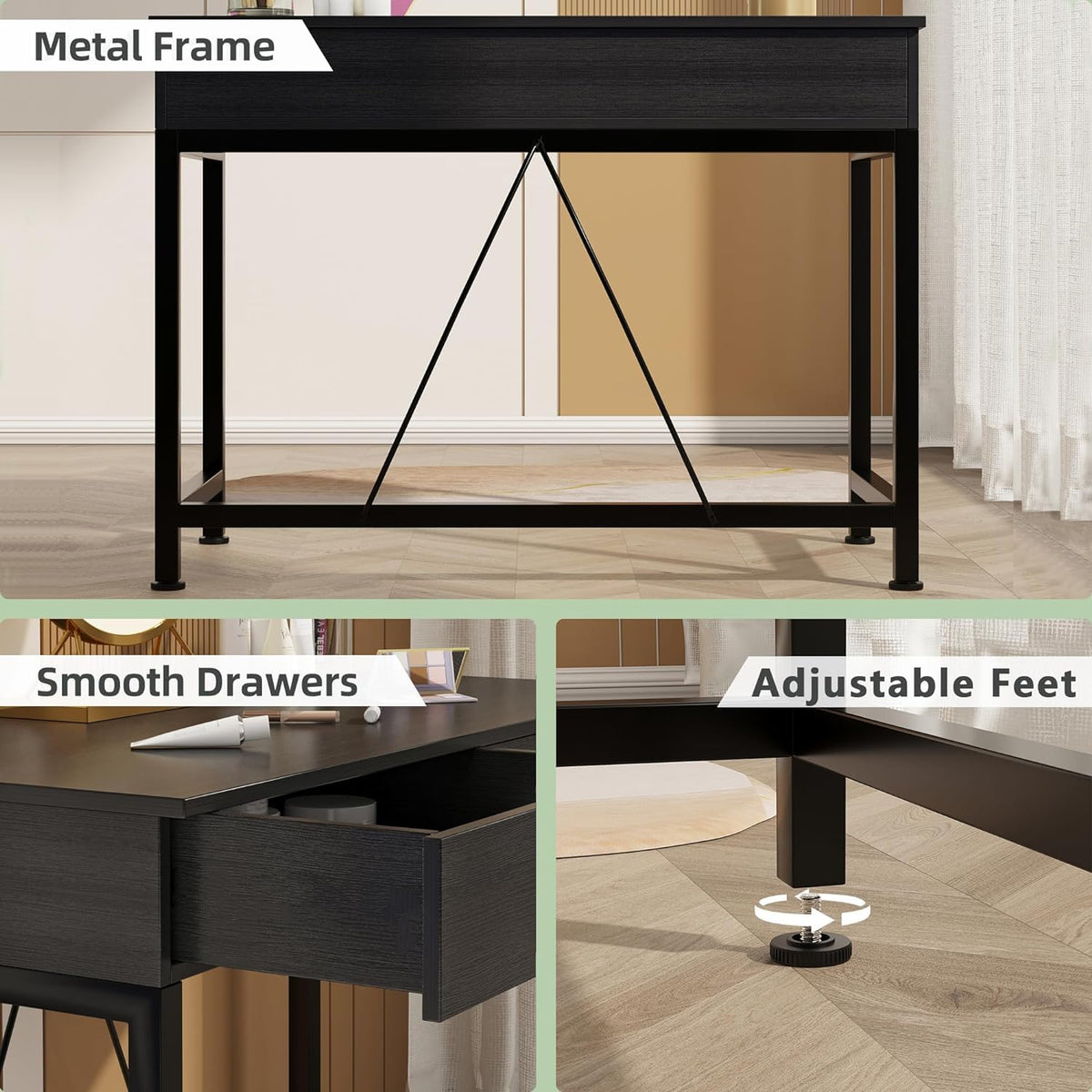 Black Wooden Computer Desk with Drawers W342038