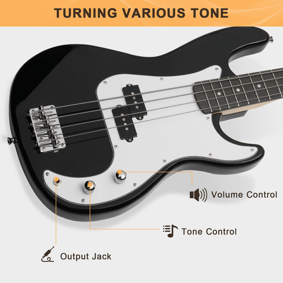 Full Size 4 String Basswood Electric Bass Guitar Beginner Kit with 20W Amp E135
