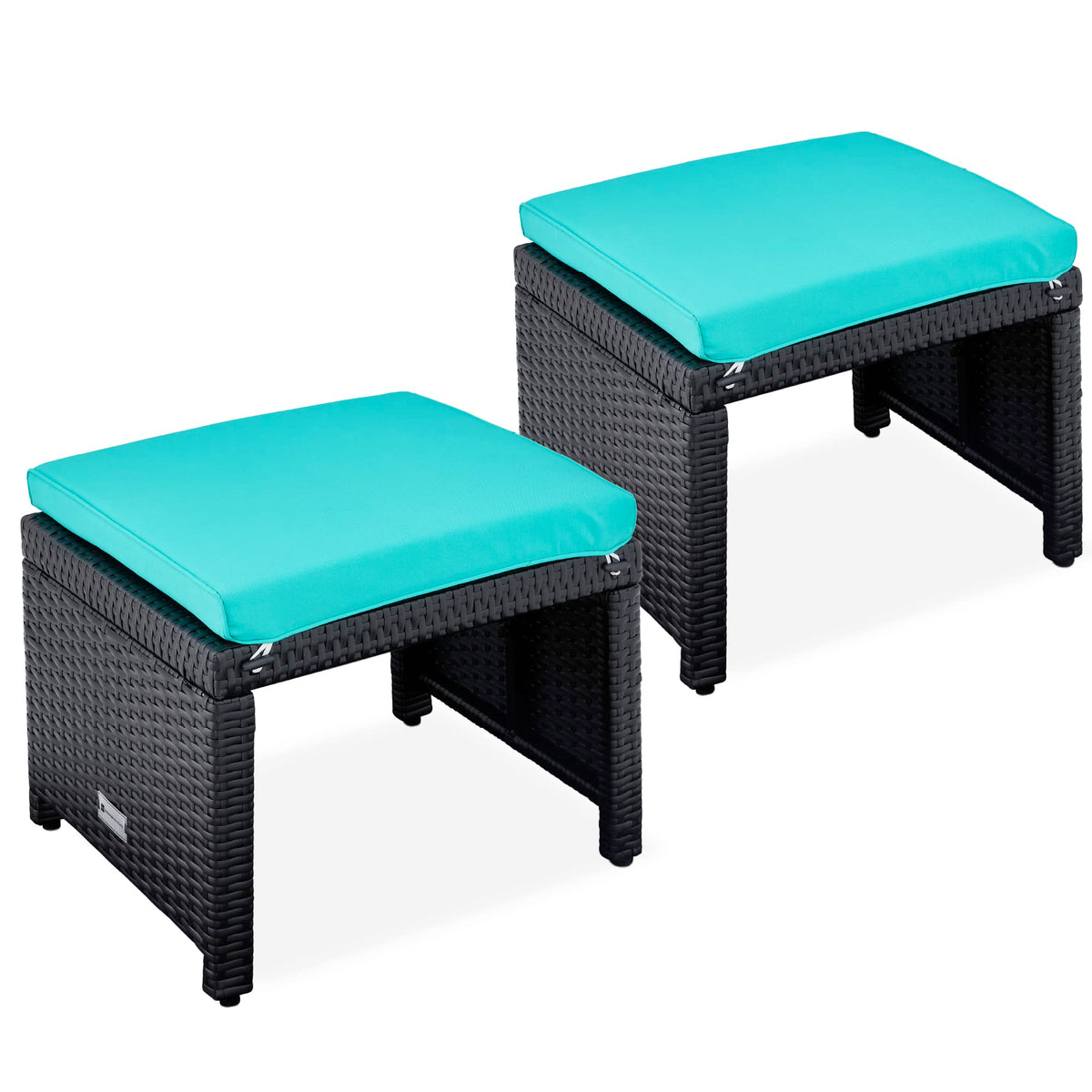 Set of 2 Wicker Ottomans with Removable Cushions V91561