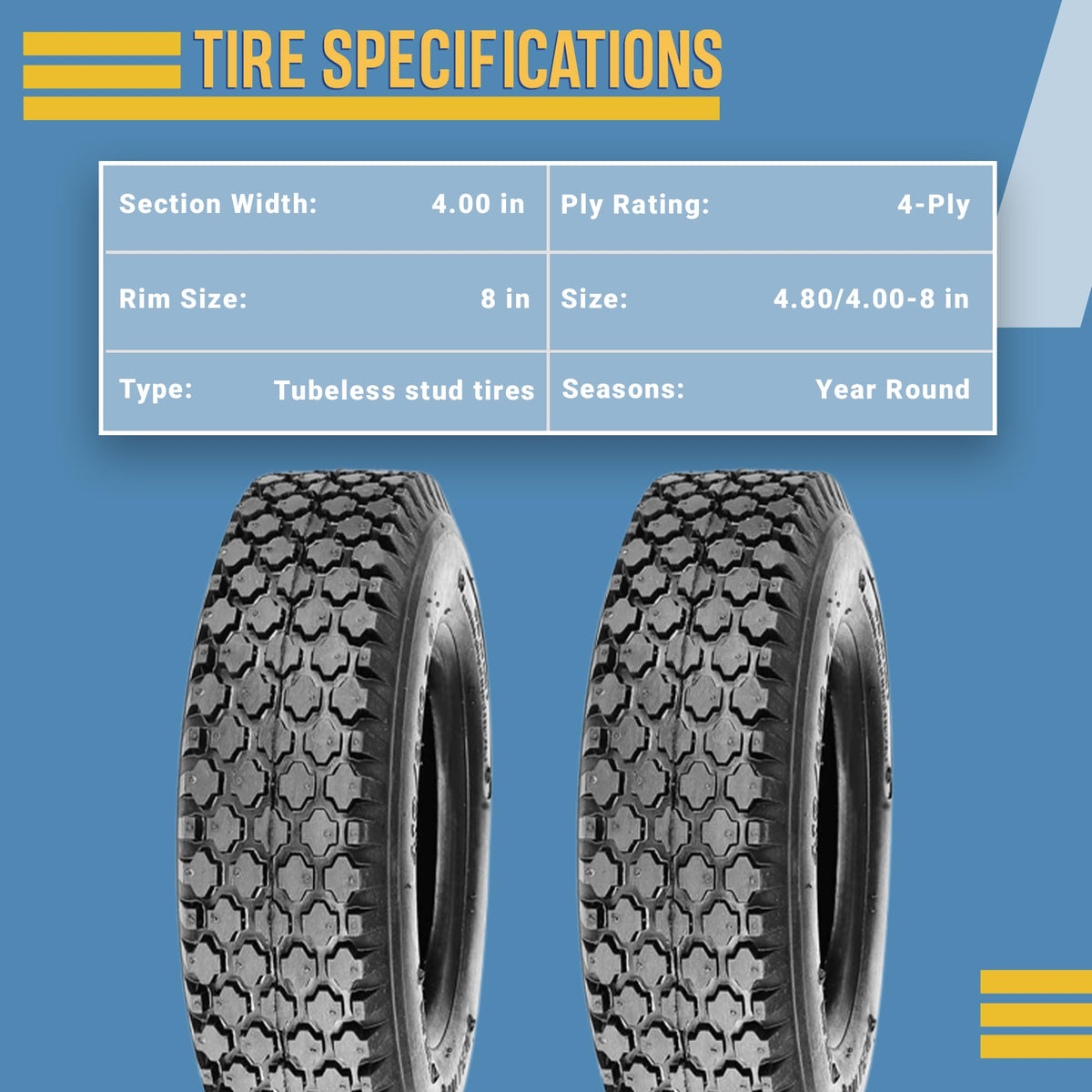 4.80/4.00-8 Tubeless Stud Tires H8622