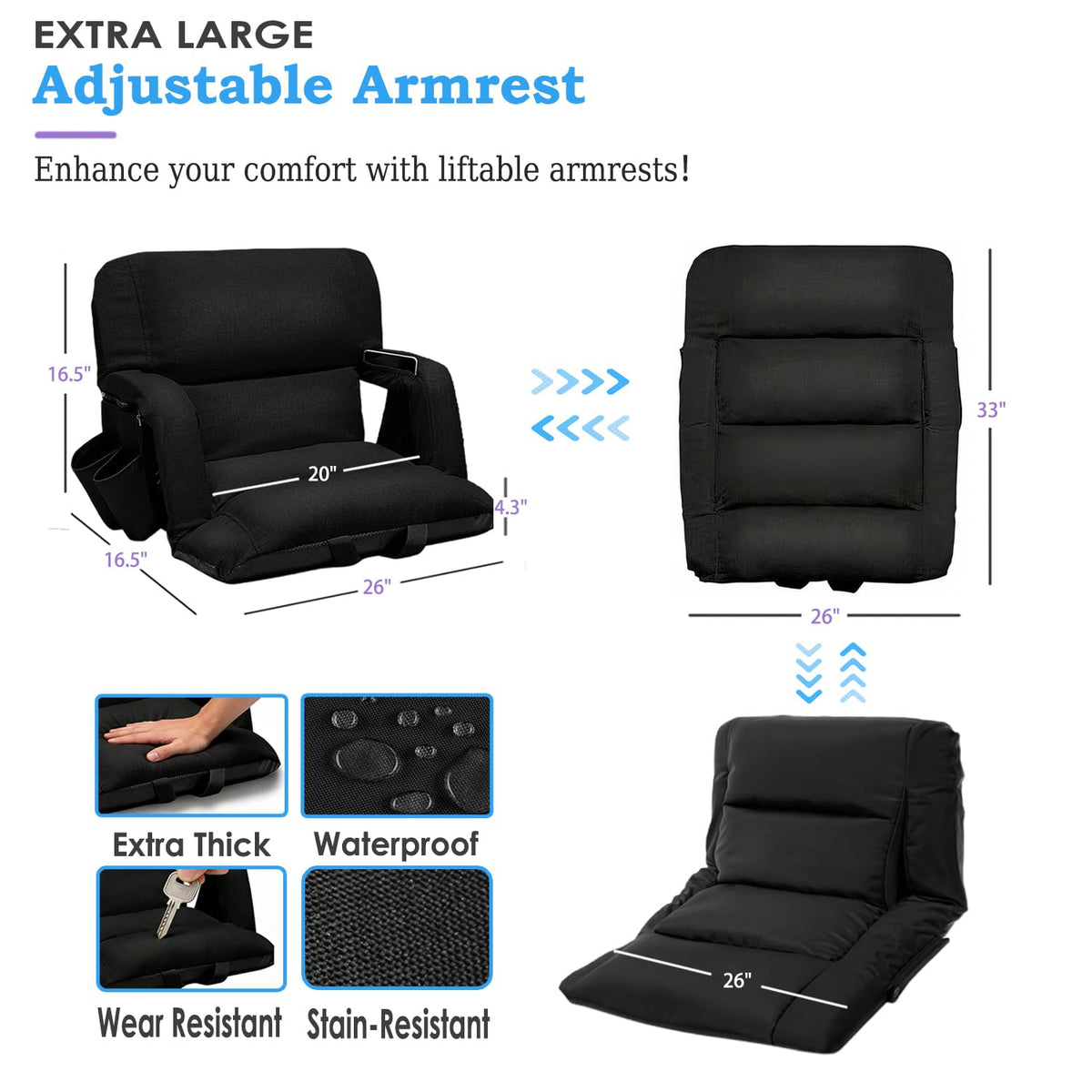 2 Pack Bleacher Seat with Back Support and Armrest G9282