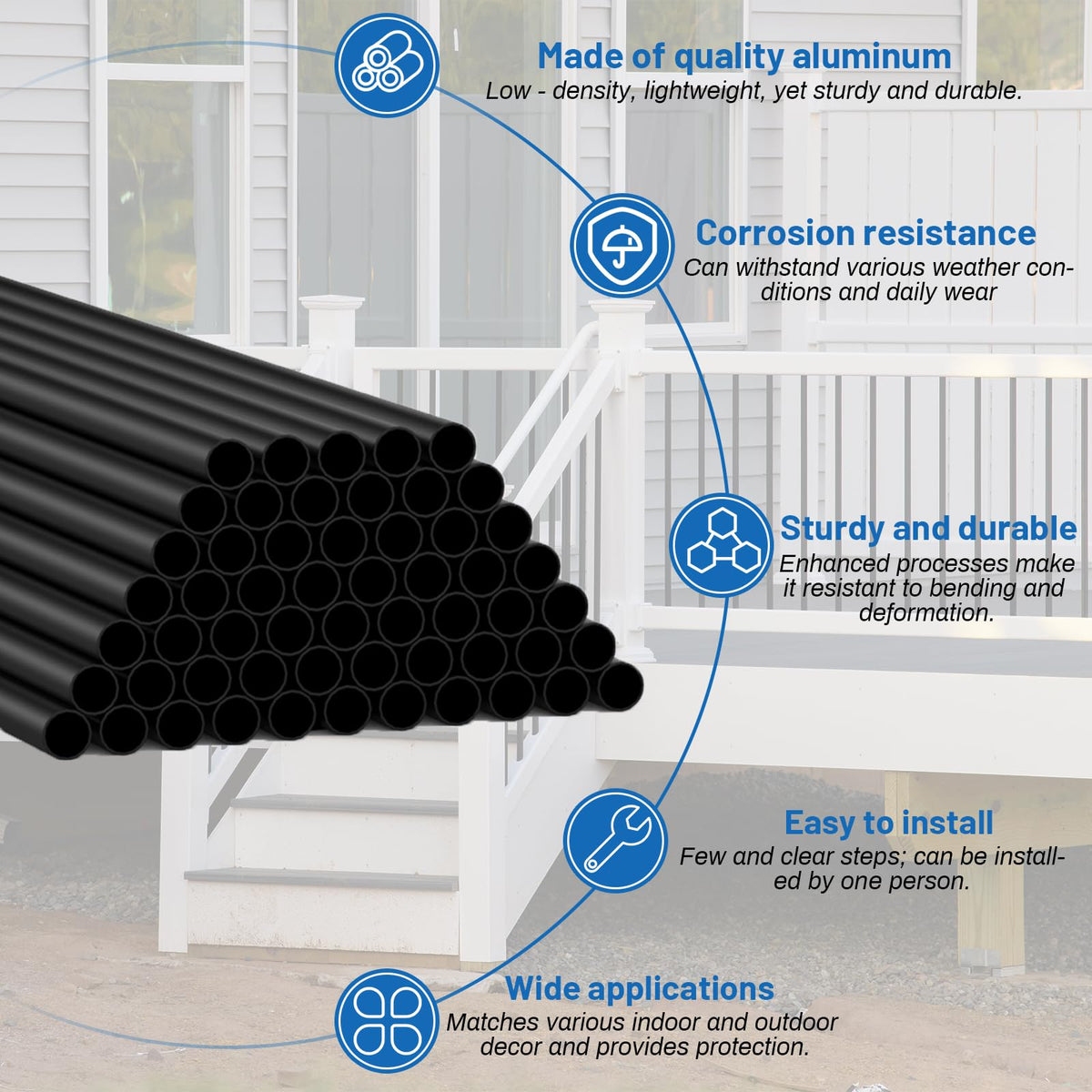 56 Pack 26 inch Black Round Aluminum Balusters K412705