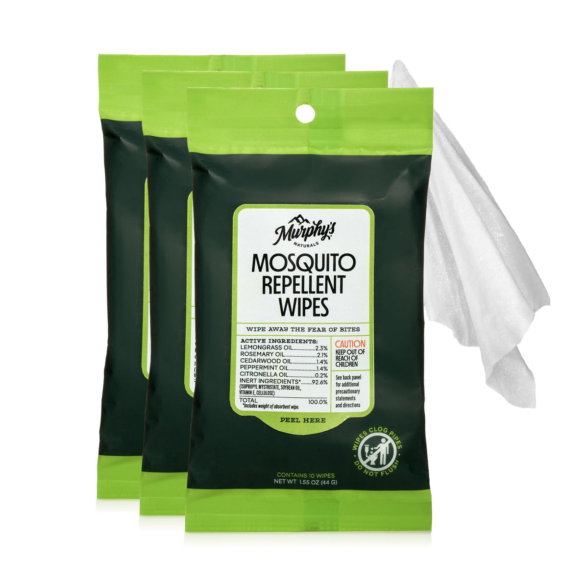 Plant-Based Mosquito Repellent Wipes 10 Count Pack of 3 A922336