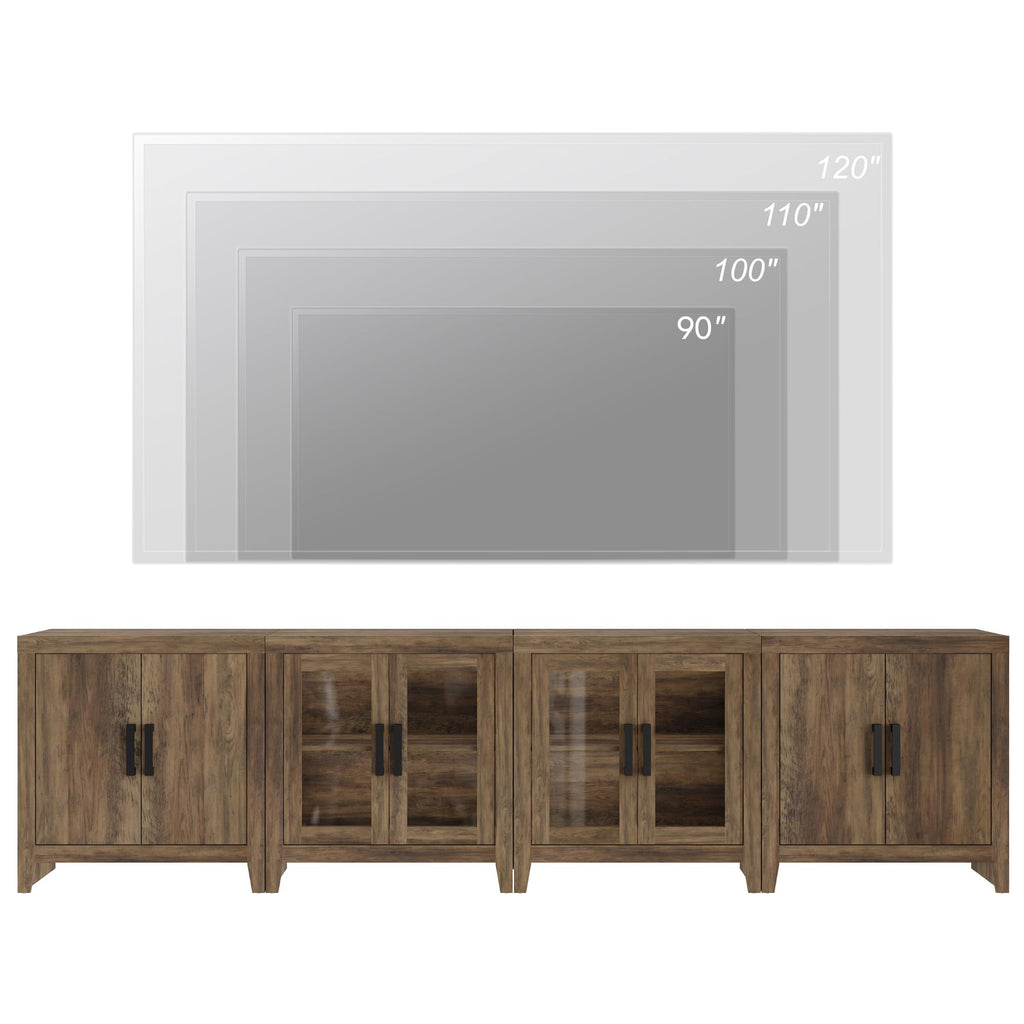 Brown Wood TV Stand with Storage and Glass Doors T7615
