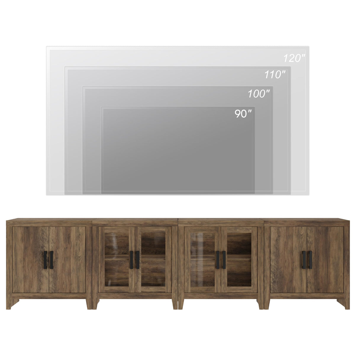 Brown Wood TV Stand with Storage and Glass Doors T7615