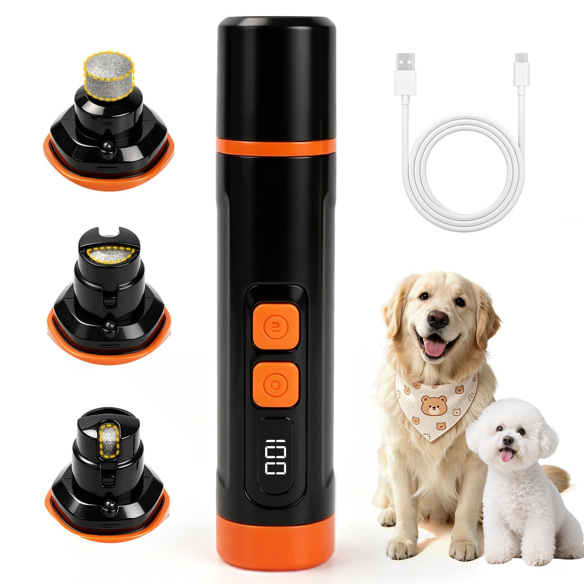 Dog Nail Grinder, Quiet 3-Speed with LED & Safety Guard I4154