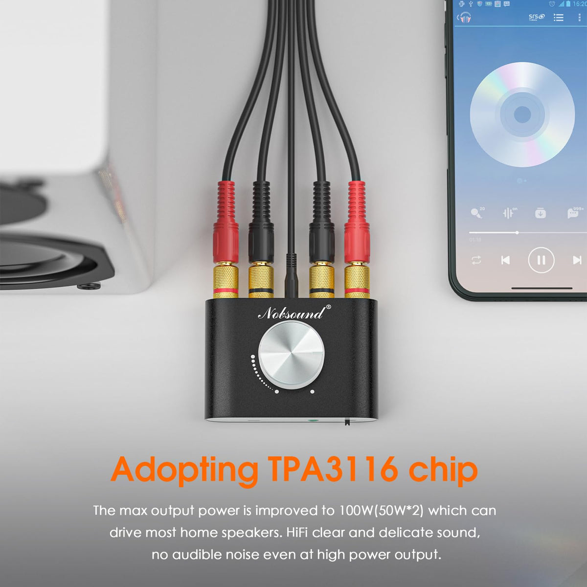 Mini Bluetooth 5.0 Stereo Power Amplifier 50W×2 Black I203344