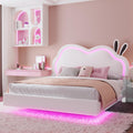 White Full Floating Bed Frame with Adjustable Headboard Y39906